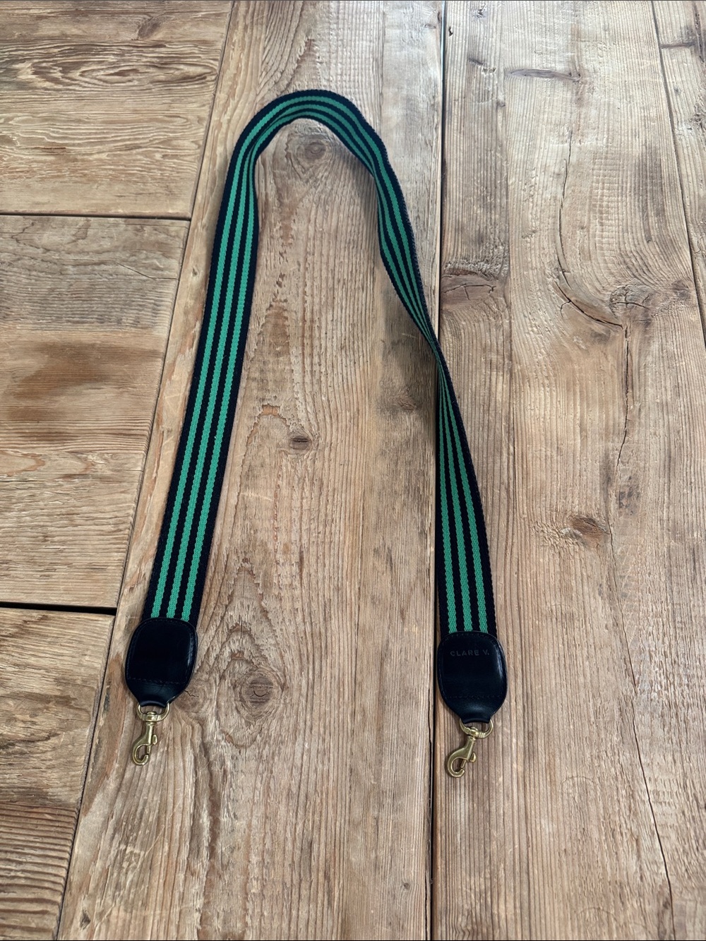 Clare V Green and Black Striped Adjustable Bag Strap